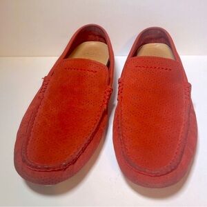 UGG Leather Lined Fisherman Moccasin Loafers Mens 7.5 Red Suede Preppy Slip On